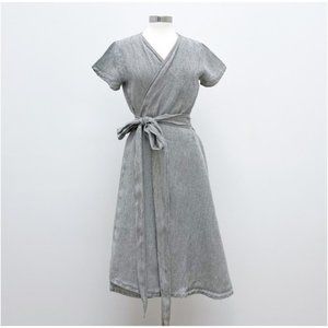 Linen Wrap Dress Striped Midi Length Size Large